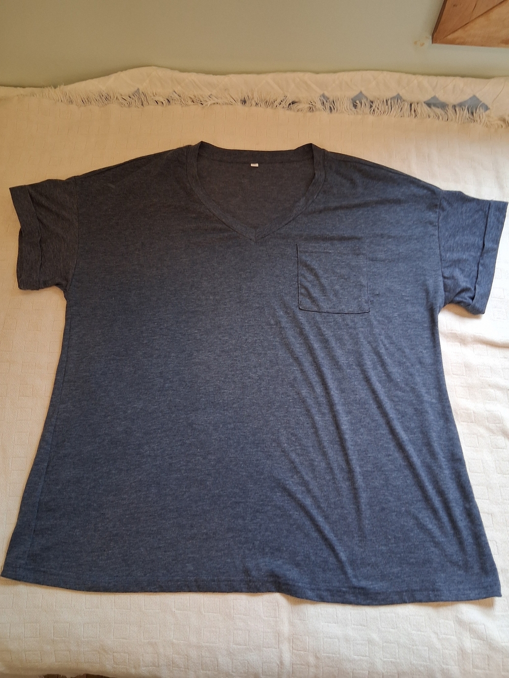 Women's V-Neck Short Sleeve Pocket Tee - Dark Heather Blue